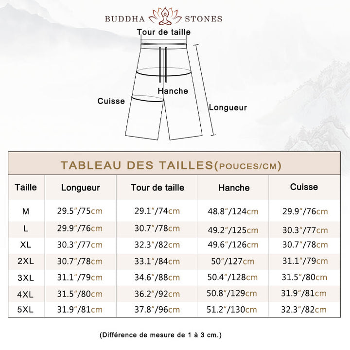 Pantalon large mi-long en lin de couleur unie Buddha Stones pour homme avec poches - image 6
