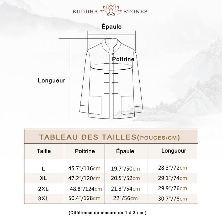 Ensemble de vêtements 2 pièces pour homme avec chemise à manches longues et pantalon et boutons en forme de Buddha Stones et de dragon