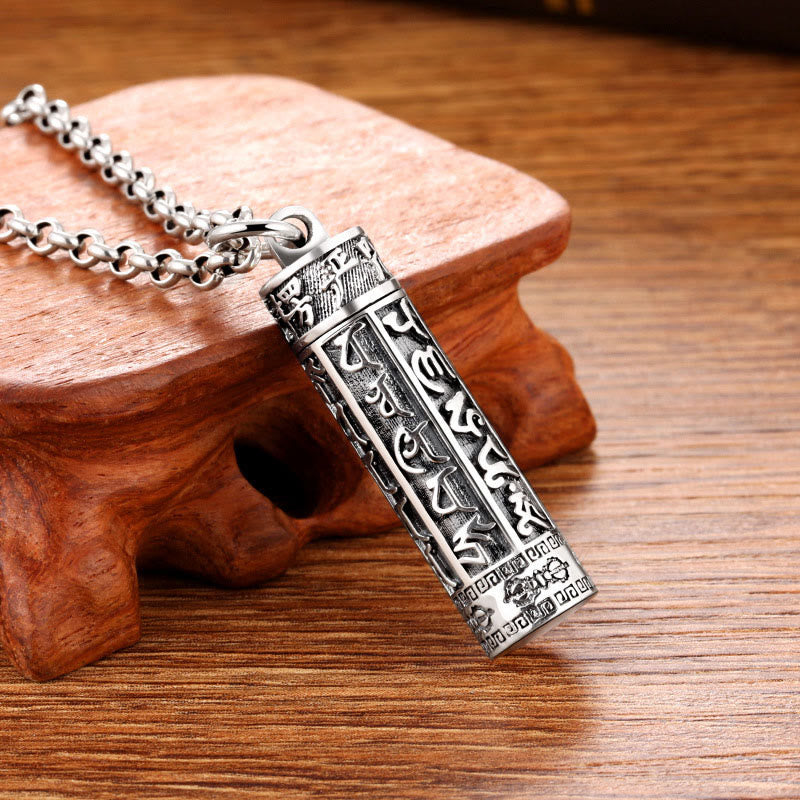 Collier pendentif tibétain en Buddha Stones Om Mani Padme Hum en argent plaqué cuivre Shurangama Mantra Vajra motif paix - Argenté - image 1