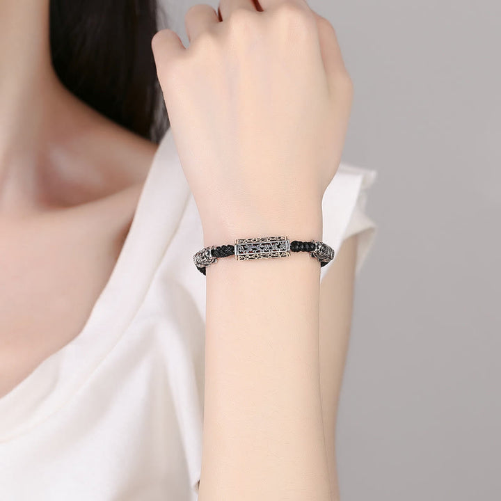 Bracelet tressé tibétain en cuivre avec Buddha Stones et cordon noir, protection Om Mani Padme Hum Pixiu