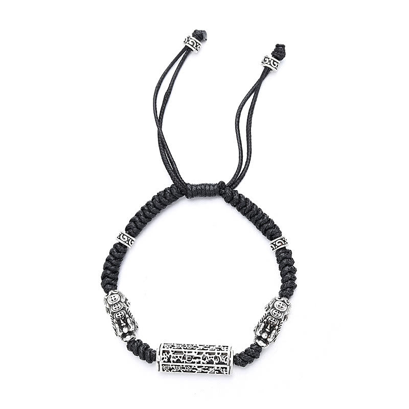 Bracelet tressé tibétain en cuivre avec Buddha Stones et cordon noir, protection Om Mani Padme Hum Pixiu