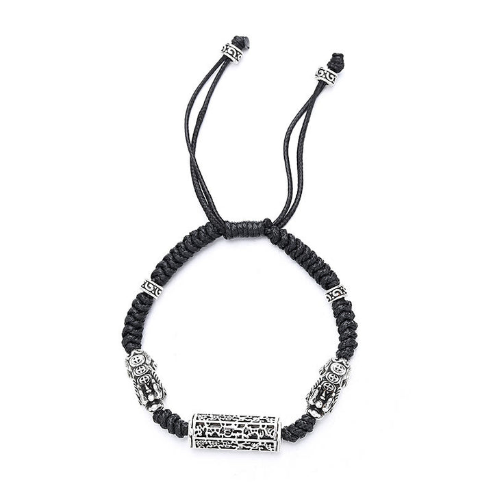 Bracelet tressé tibétain en cuivre avec Buddha Stones et cordon noir, protection Om Mani Padme Hum Pixiu