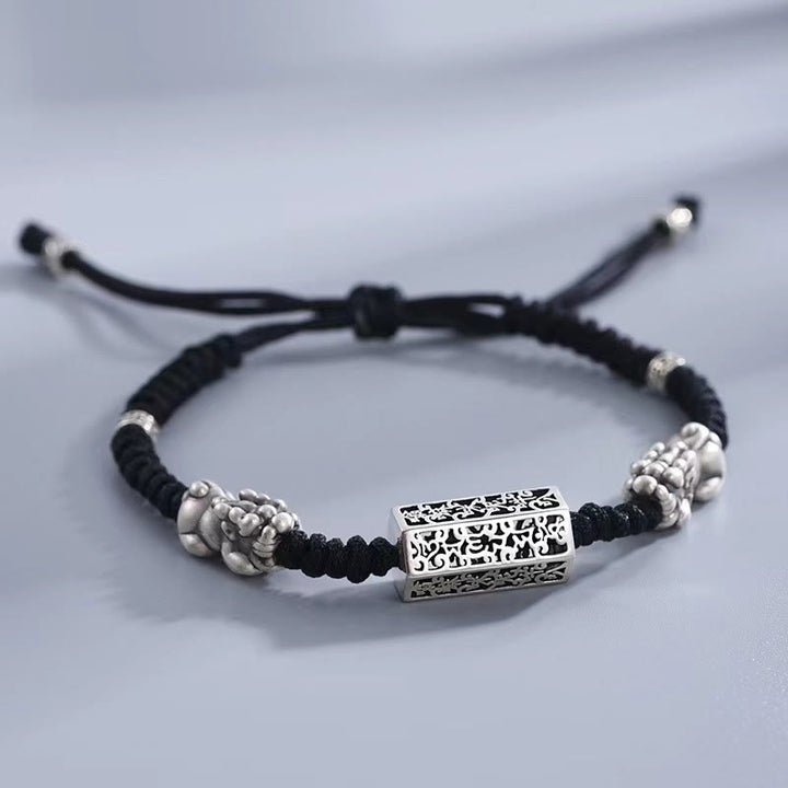 Bracelet tressé tibétain en cuivre avec Buddha Stones et cordon noir, protection Om Mani Padme Hum Pixiu