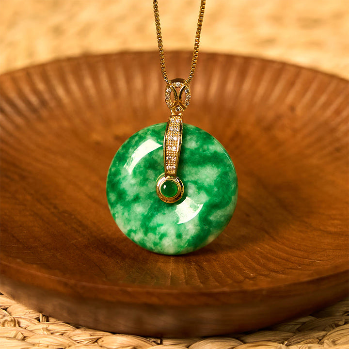 Collier pendentif de guérison en jade cyan naturel avec boucle de paix et Buddha Stones