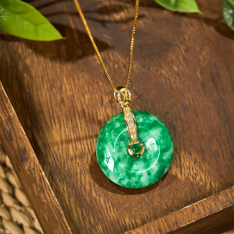 Collier pendentif de guérison en jade cyan naturel avec boucle de paix et Buddha Stones