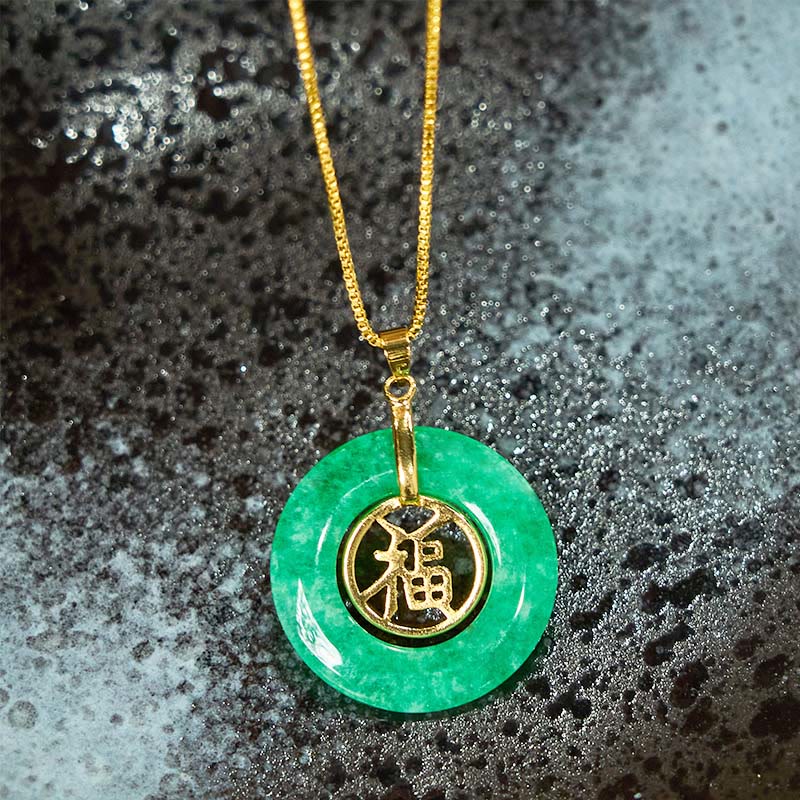 Collier pendentif porte-bonheur en jade cyan avec Buddha Stones et boucle de paix