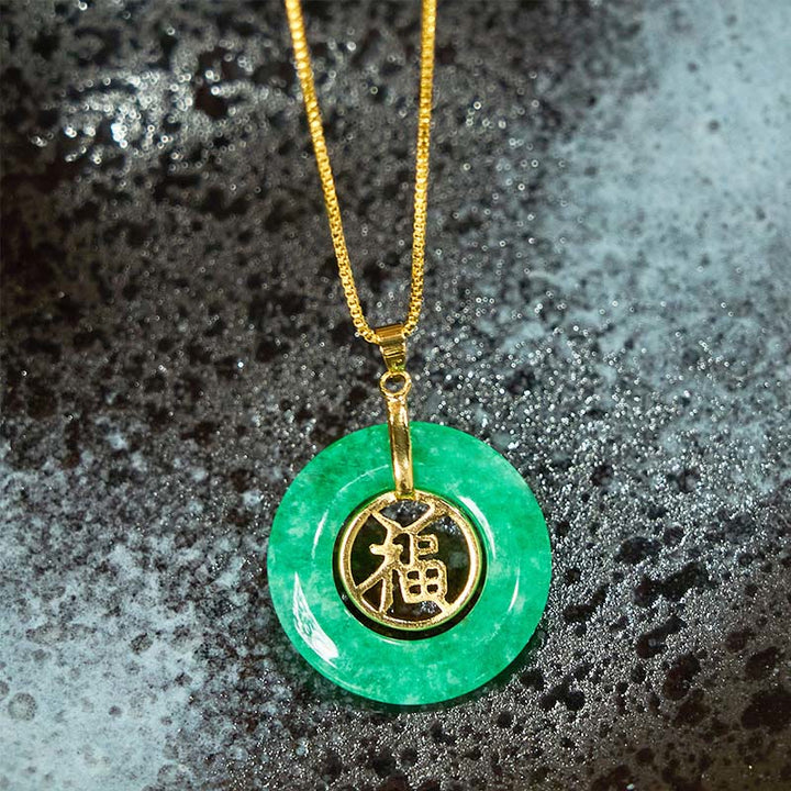Collier pendentif porte-bonheur en jade cyan avec Buddha Stones et boucle de paix