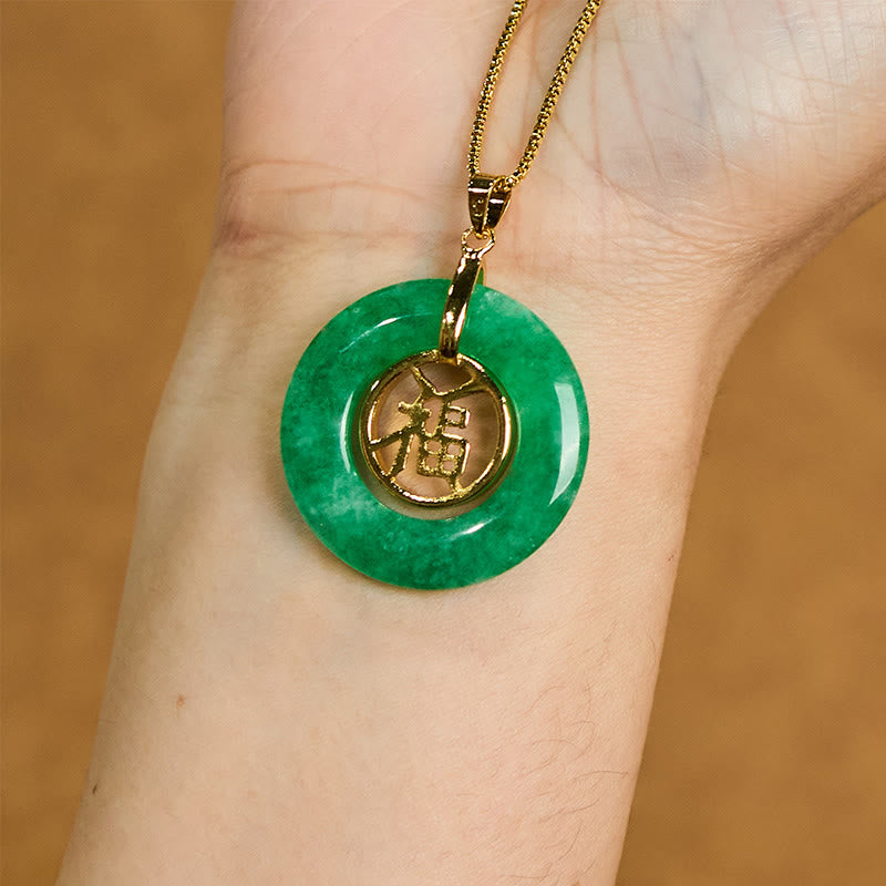 Collier pendentif porte-bonheur en jade cyan avec Buddha Stones et boucle de paix