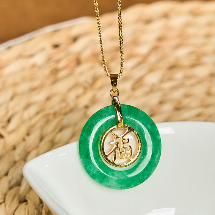 Collier pendentif porte-bonheur en jade cyan avec Buddha Stones et boucle de paix