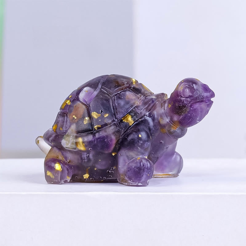 Statue de tortue en résine, Buddha Stones, cristal naturel, goutte à goutte, décoration - Améthyste (27*50 mm) - image 1