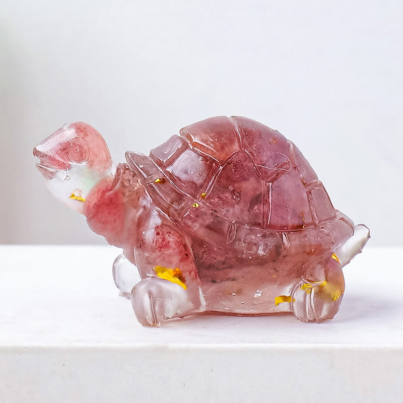 Statue de tortue en résine, Buddha Stones, cristal naturel, goutte à goutte, décoration - Quartz fraise - image 20