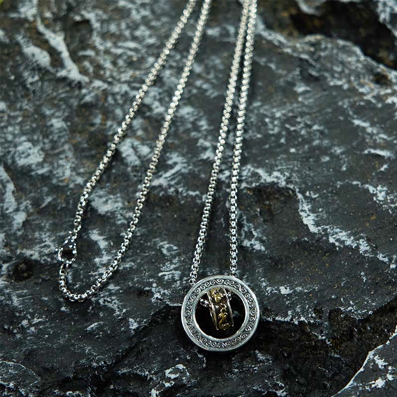 Collier pendentif rotatif à double anneau PiXiu avec boucle de paix et de richesse en Buddha Stones - image 5