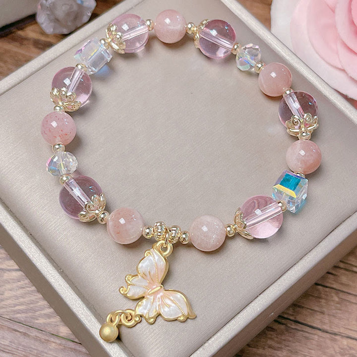 Bracelet de paix papillon en pierre de soleil améthyste naturelle de Buddha Stones