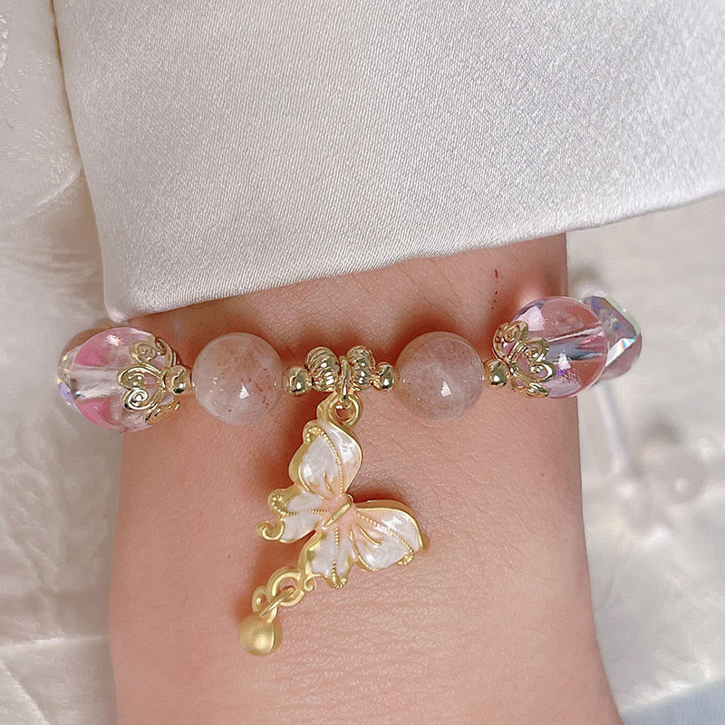 Bracelet de paix papillon en pierre de soleil améthyste naturelle de Buddha Stones