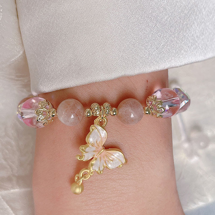 Bracelet de paix papillon en pierre de soleil améthyste naturelle de Buddha Stones