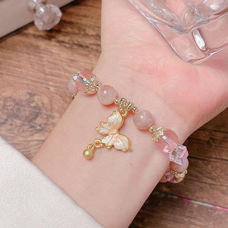 Bracelet de paix papillon en pierre de soleil améthyste naturelle de Buddha Stones