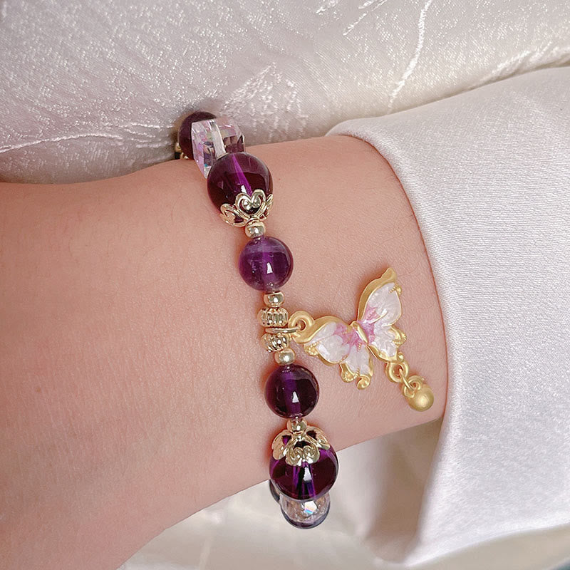 Bracelet de paix papillon en pierre de soleil améthyste naturelle de Buddha Stones