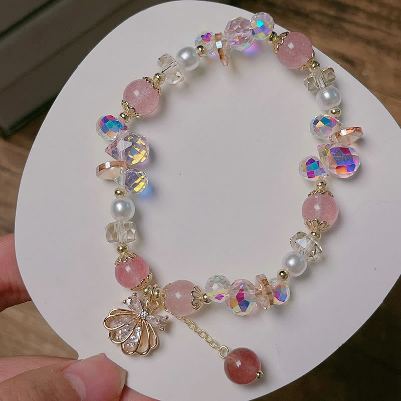 Bracelet positif en quartz fraise naturel et perles de coquillage Buddha Stones