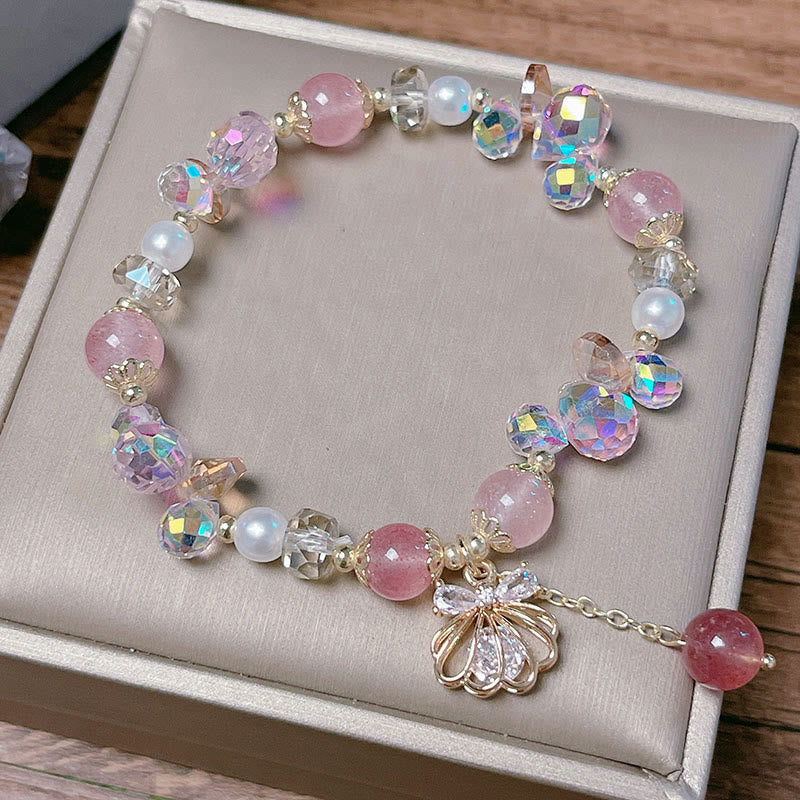 Bracelet positif en quartz fraise naturel et perles de coquillage Buddha Stones