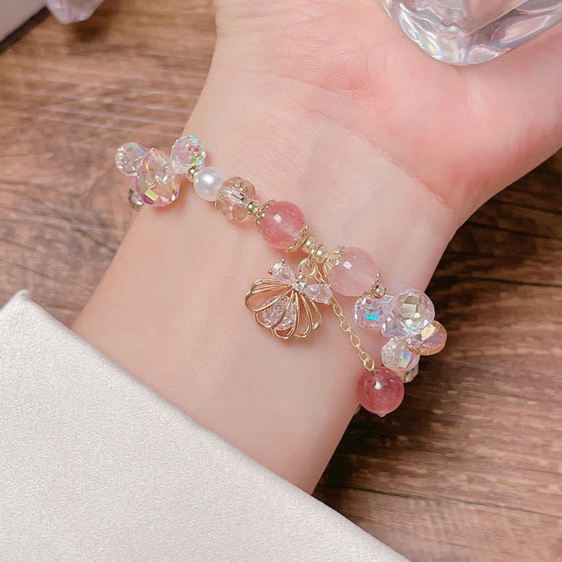 Bracelet positif en quartz fraise naturel et perles de coquillage Buddha Stones