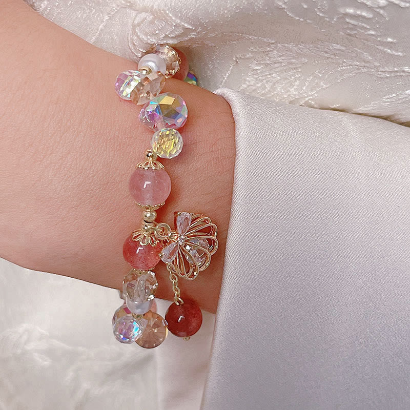 Bracelet positif en quartz fraise naturel et perles de coquillage Buddha Stones
