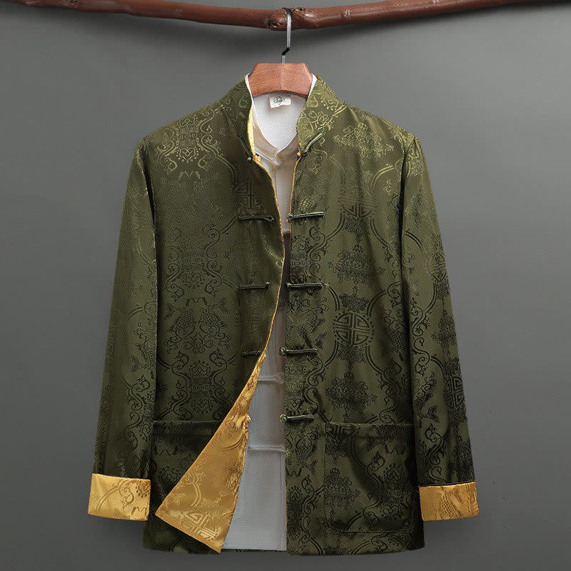 Chemise à manches longues pour homme Buddha Stones Tang Suit à boutons grenouille, motif carpe koï, avec poches - JauneVert - US/UK/AU42，EU52 (3XL) - image 13