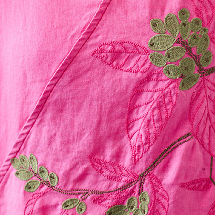 T-shirt d'été décontracté en coton et lin pour femme, motif Buddha Stones brodé de fleurs, à lacets, manches courtes, col en V - image 29