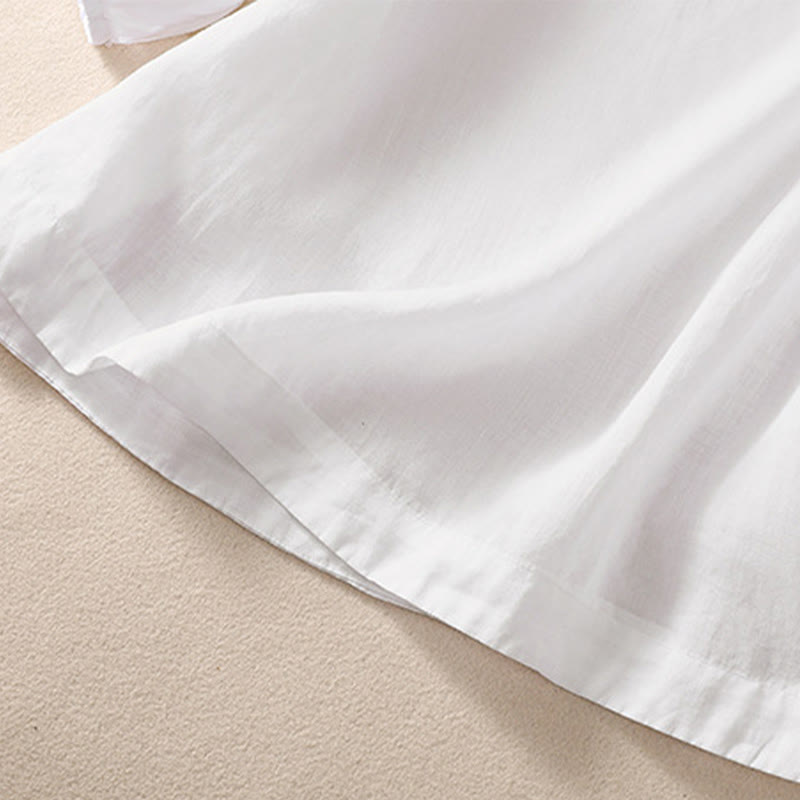 Chemise décontractée en coton et lin pour femme, à manches bouffantes et à boutons, motif floral brodé, motif Buddha Stones - image 11