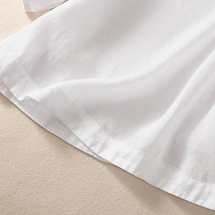 Chemise décontractée en coton et lin pour femme, à manches bouffantes et à boutons, motif floral brodé, motif Buddha Stones - image 11