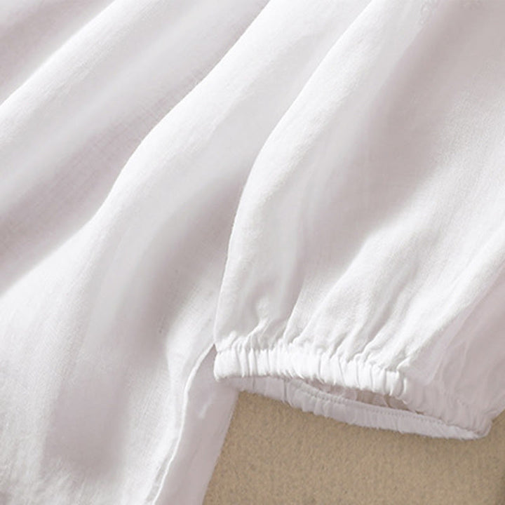 Chemise décontractée en coton et lin pour femme, à manches bouffantes et à boutons, motif floral brodé, motif Buddha Stones - image 10