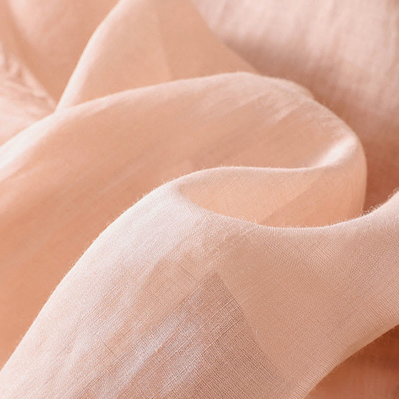 T-shirt femme en coton et lin à manches bouffantes et col ras du cou avec motif floral brodé et motif Buddha Stones - image 11