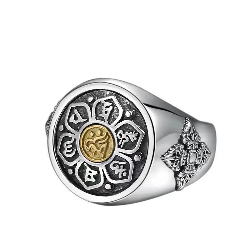 Bague rotative en cuivre avec Buddha Stones tibétaines Om Mani Padme Hum Vajra