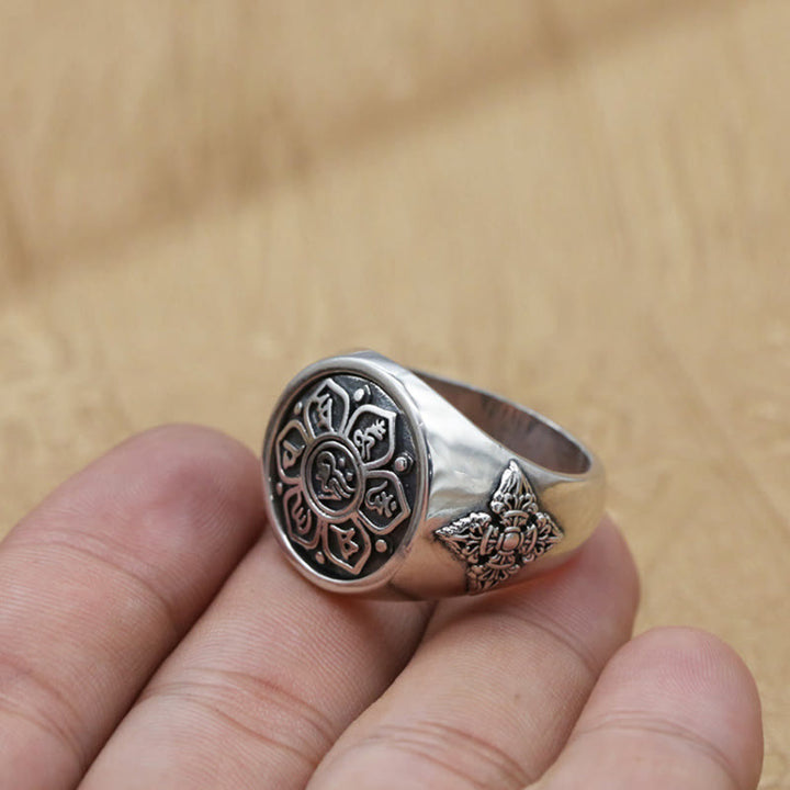 Bague rotative en cuivre avec Buddha Stones tibétaines Om Mani Padme Hum Vajra