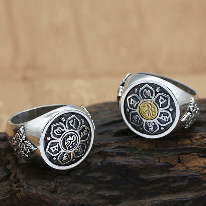 Bague rotative en cuivre avec Buddha Stones tibétaines Om Mani Padme Hum Vajra
