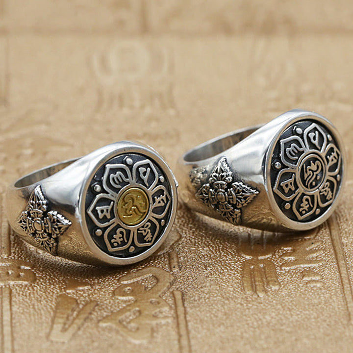 Bague rotative en cuivre avec Buddha Stones tibétaines Om Mani Padme Hum Vajra