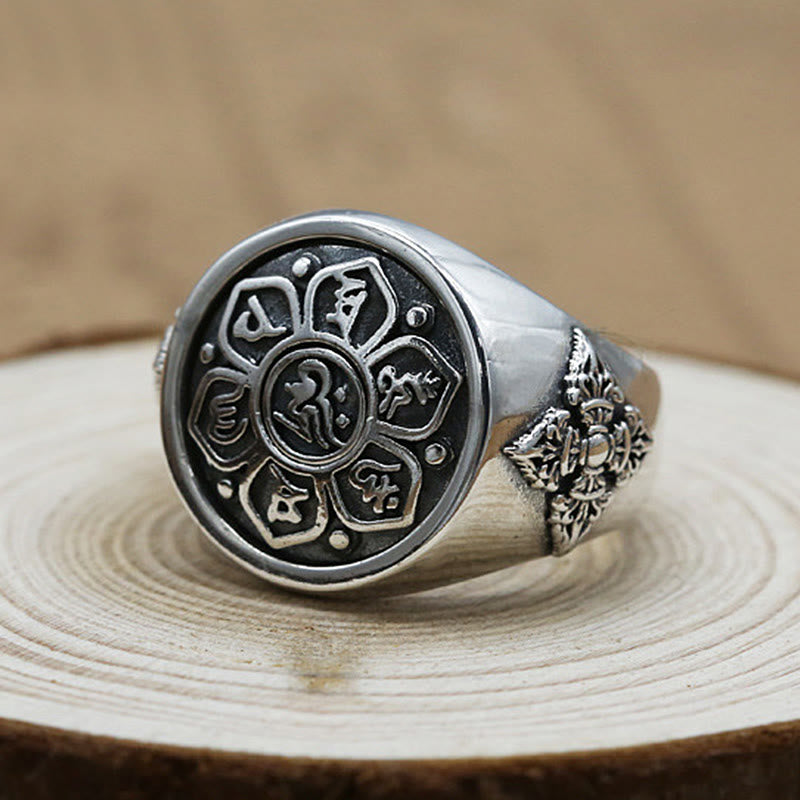 Bague rotative en cuivre avec Buddha Stones tibétaines Om Mani Padme Hum Vajra
