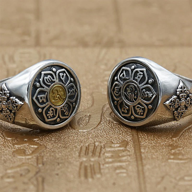 Bague rotative en cuivre avec Buddha Stones tibétaines Om Mani Padme Hum Vajra