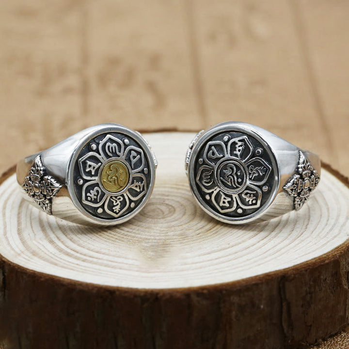 Bague rotative en cuivre avec Buddha Stones tibétaines Om Mani Padme Hum Vajra