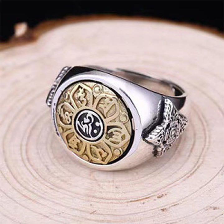 Bague rotative en cuivre avec Buddha Stones tibétaines Om Mani Padme Hum Vajra