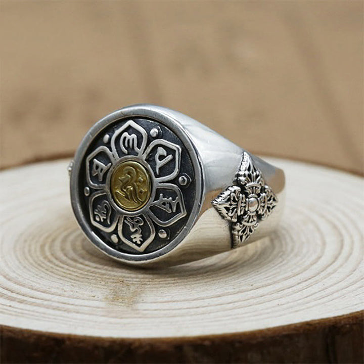 Bague rotative en cuivre avec Buddha Stones tibétaines Om Mani Padme Hum Vajra