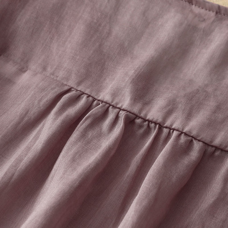 Chemise décontractée à manches mi-longues et col en V pour femme avec broderies de feuilles de saule et Buddha Stones