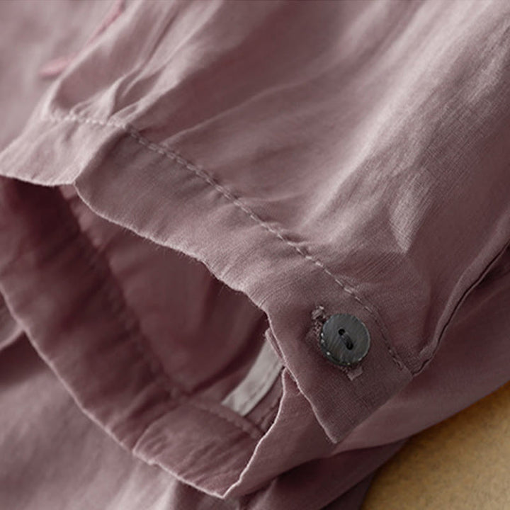 Chemise décontractée à manches mi-longues et col en V pour femme avec broderies de feuilles de saule et Buddha Stones