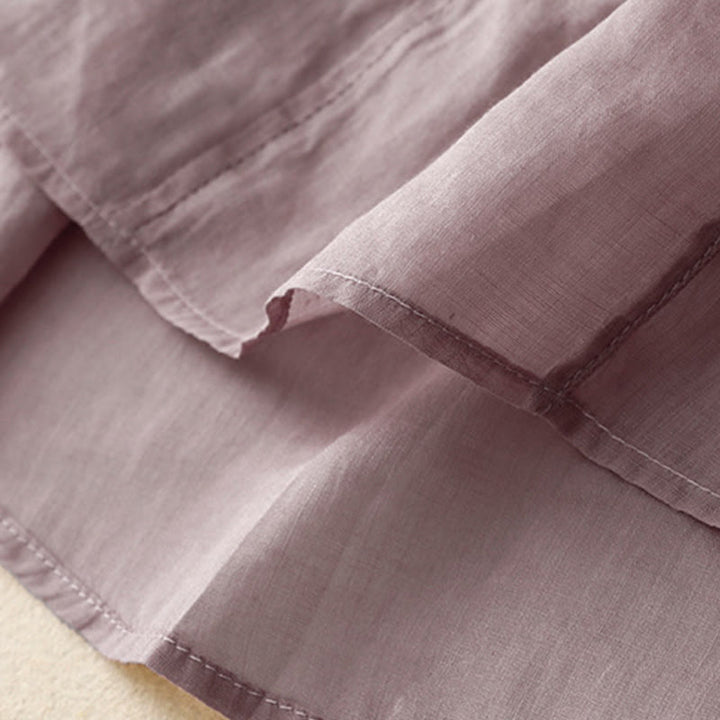 Chemise décontractée à manches mi-longues et col en V pour femme avec broderies de feuilles de saule et Buddha Stones