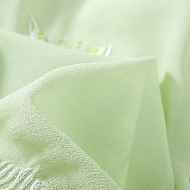 Chemise femme à manches mi-longues, col montant, boutons grenouille, broderie de Buddha Stones, plantes et fleurs - image 9