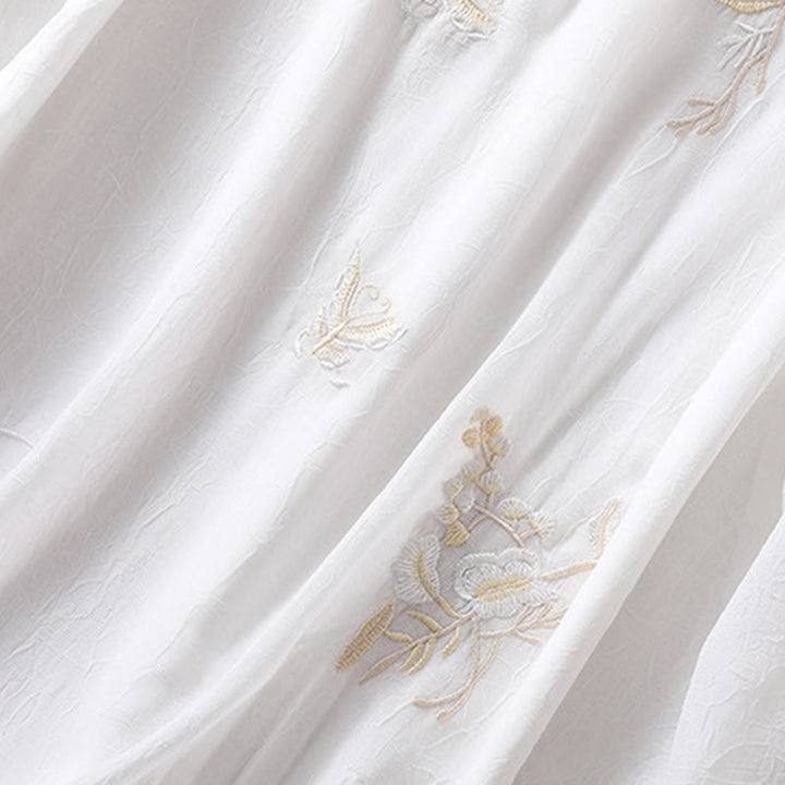 Chemise femme à manches mi-longues, col montant, boutons grenouille, broderie de Buddha Stones, plantes et fleurs - image 14