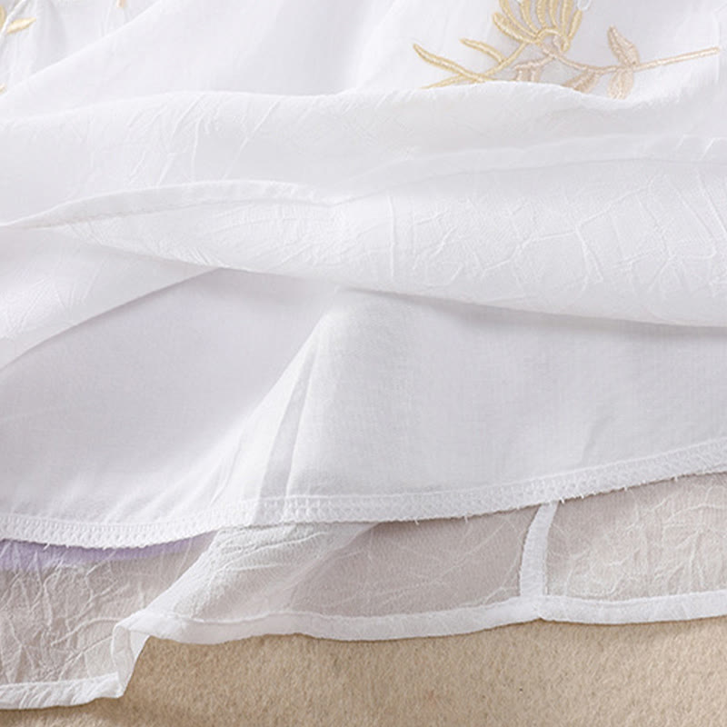 Chemise femme à manches mi-longues, col montant, boutons grenouille, broderie de Buddha Stones, plantes et fleurs - image 17