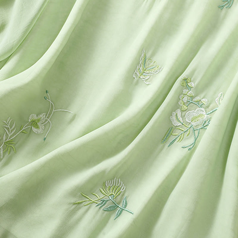 Chemise femme à manches mi-longues, col montant, boutons grenouille, broderie de Buddha Stones, plantes et fleurs - image 5