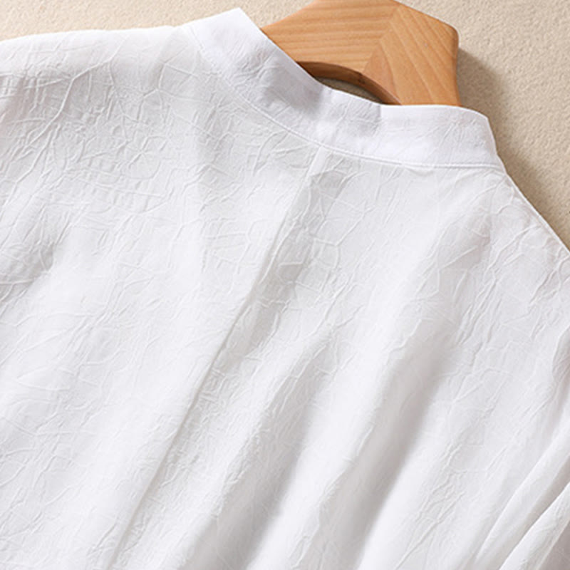 Chemise femme à manches mi-longues, col montant, boutons grenouille, broderie de Buddha Stones, plantes et fleurs - image 13