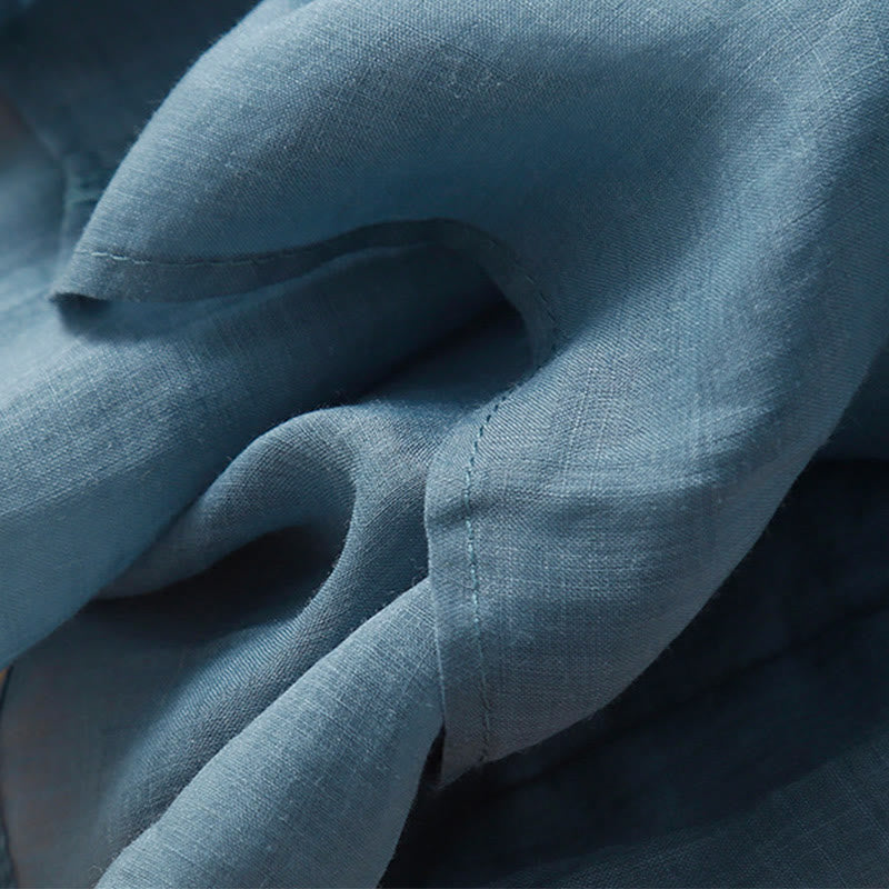 T-shirt d'été décontracté en coton et lin pour femme, motif brodé de branches de fleurs et de Buddha Stones , col en V, manches mi-longues - image 4