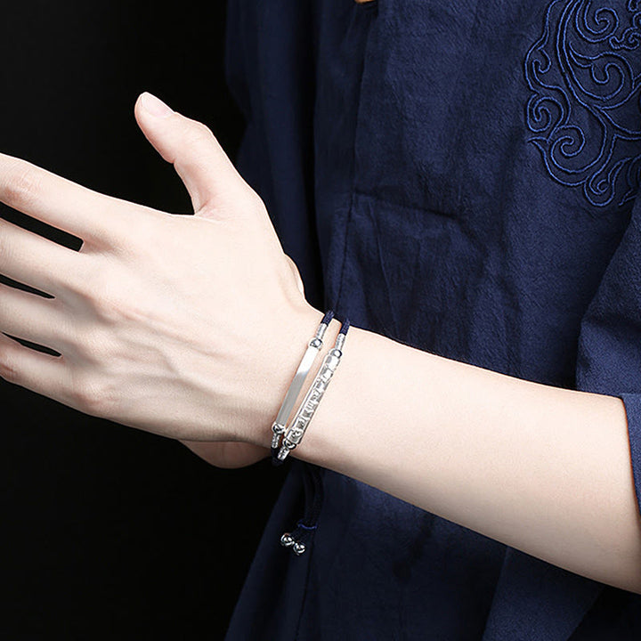Bracelet double tissé à la main en argent sterling avec nœud de dragon et Buddha Stones